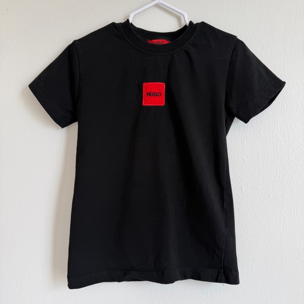 HUGO Kids Black Tee with Bold Red Patch